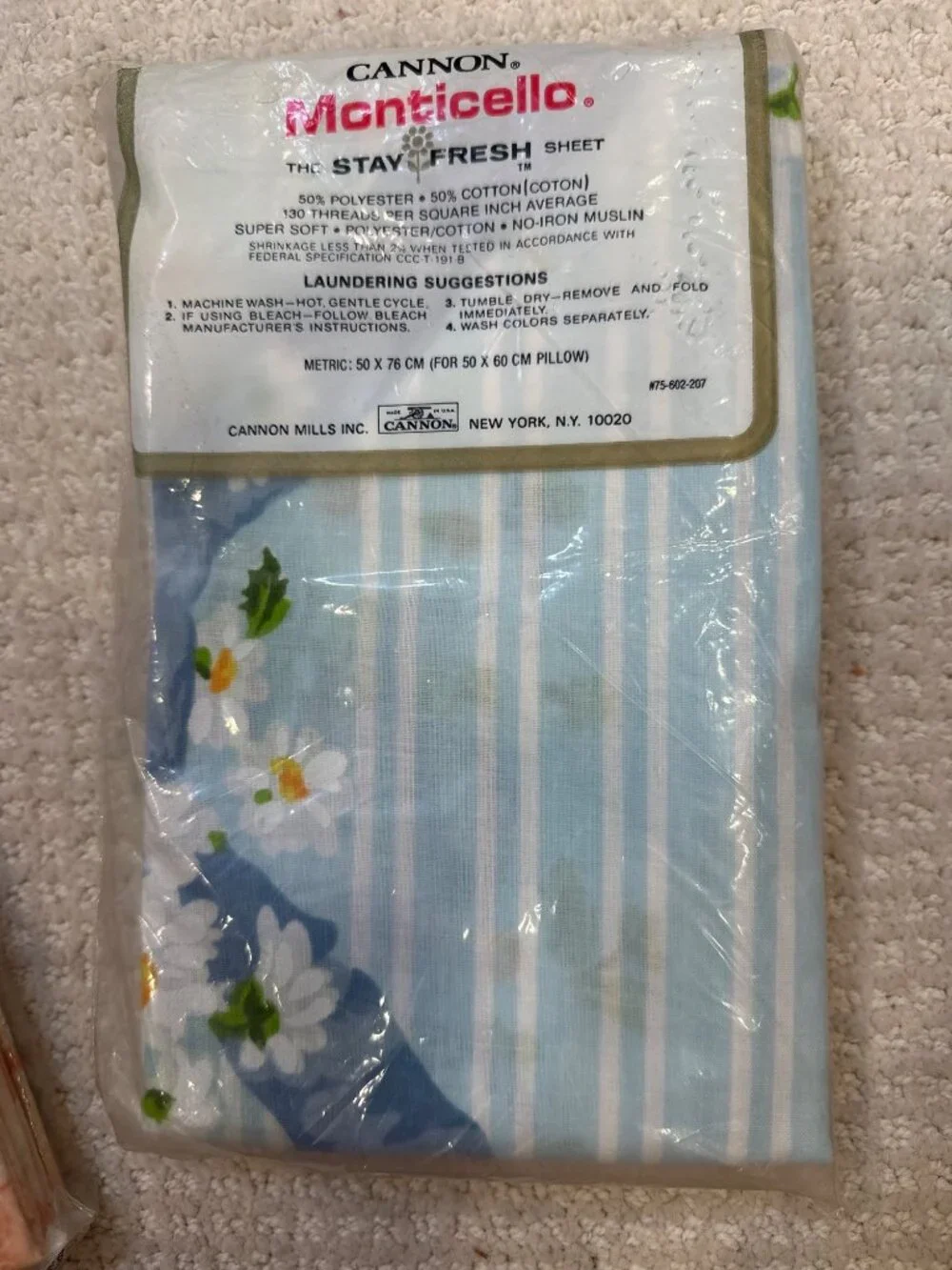 Cannon Monticello Stay-Fresh 2 Standard Pillowcases Floral Blue Striped Design